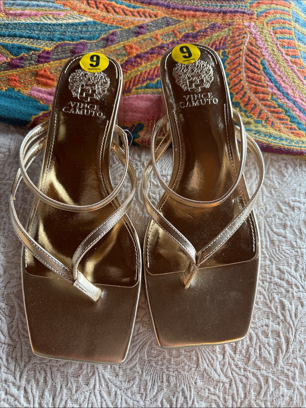 Vince Camuto Metallic Gold Strappy Square-Toe Heels